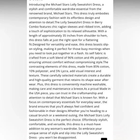 MICHAEL STARS NWOT LOLLY SWEATSHIRT DRESS - Picture 4 of 4